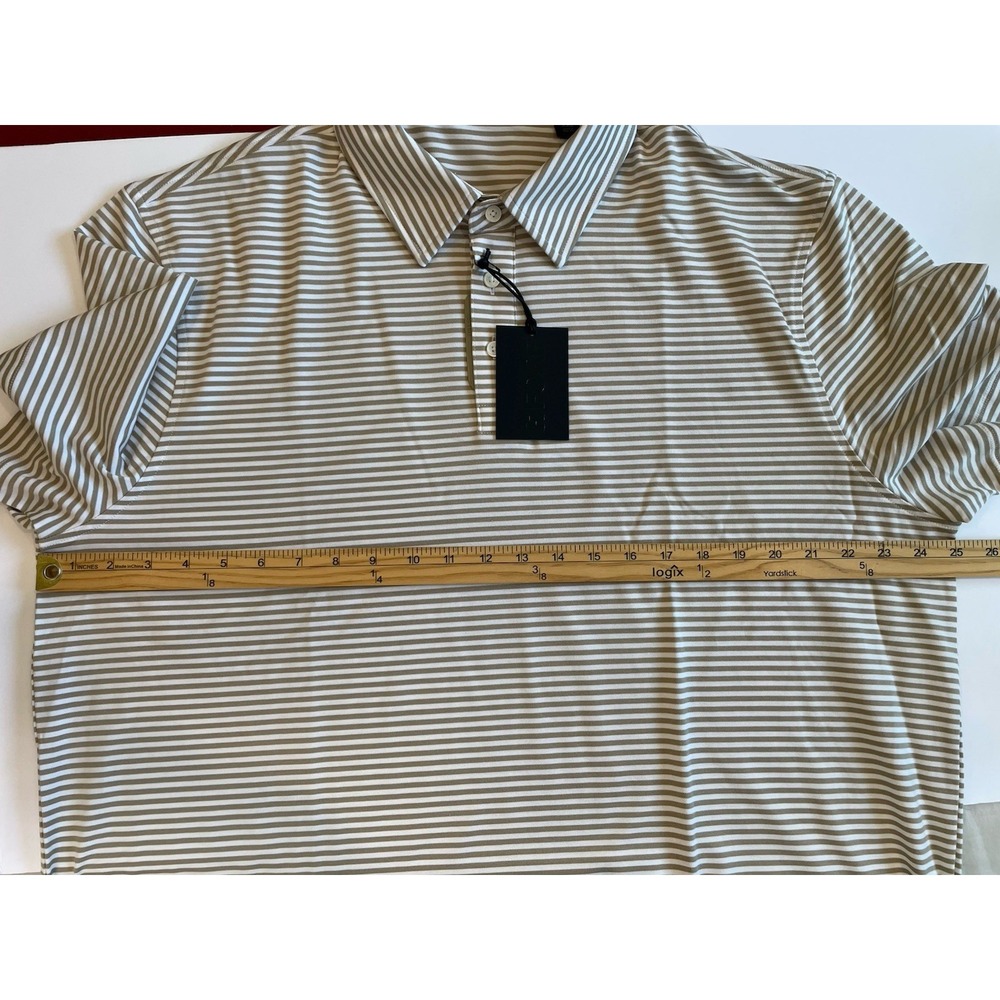 G/FORE Air Play Stripe Polo Shirt Mens XXL Dune Beige White Golf Pima Stretch - Picture 7 of 8